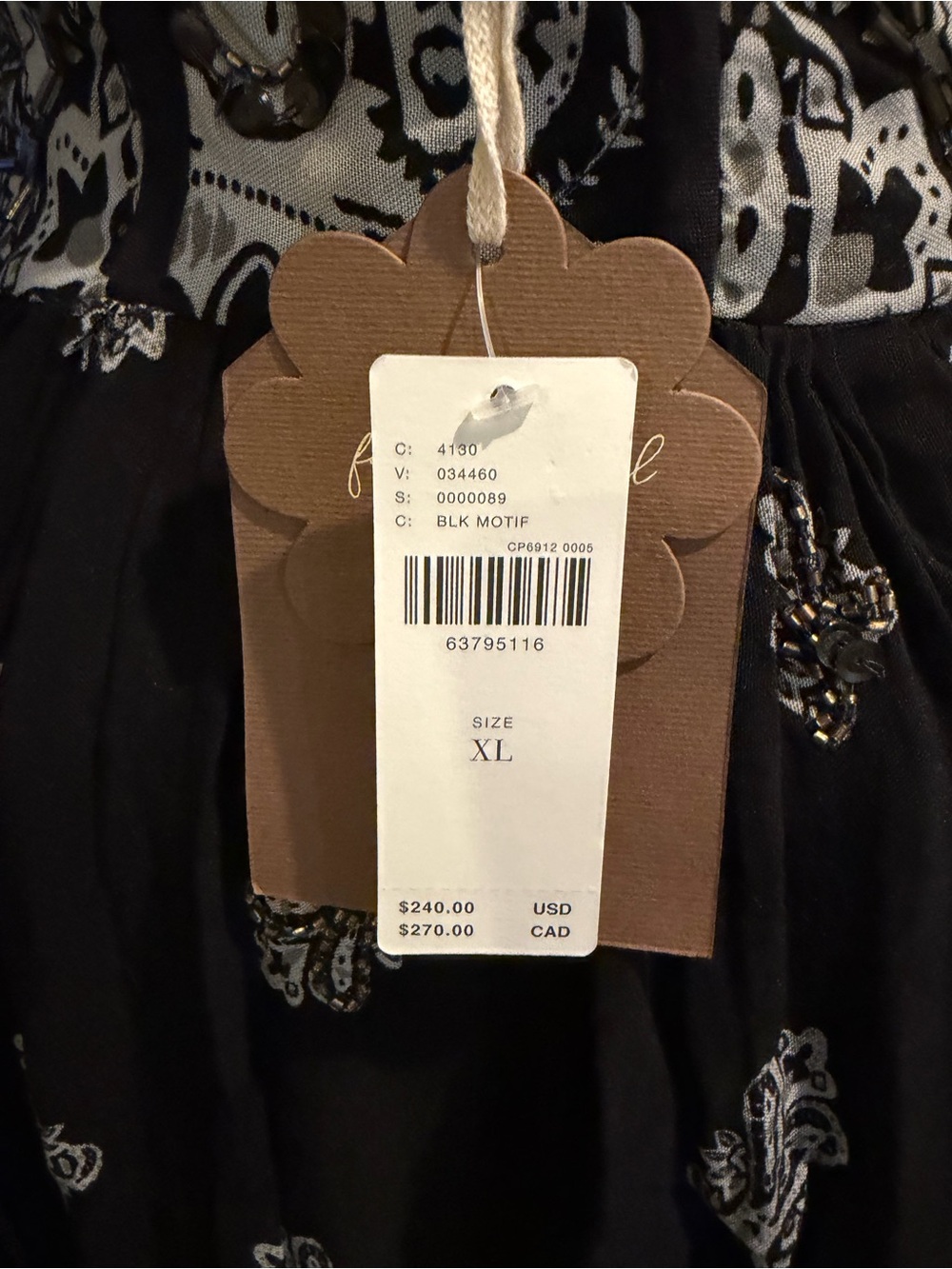 Free People Black and White Paisley Maxi Dress with Square Neck - Picture 3 of 3